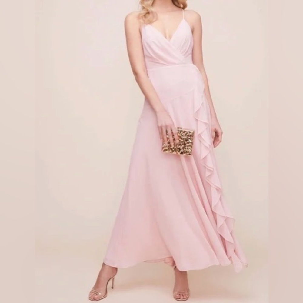 ASTR The Label Pink Chiffon Maxi Dress Ruffle Wrap Bridesmaid Formal Medium
